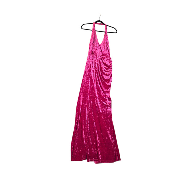 Lulus Womens Small Pink Velvet Maxi Dress Halter Slit Formal Prom Stretch NYE - Picture 4 of 16